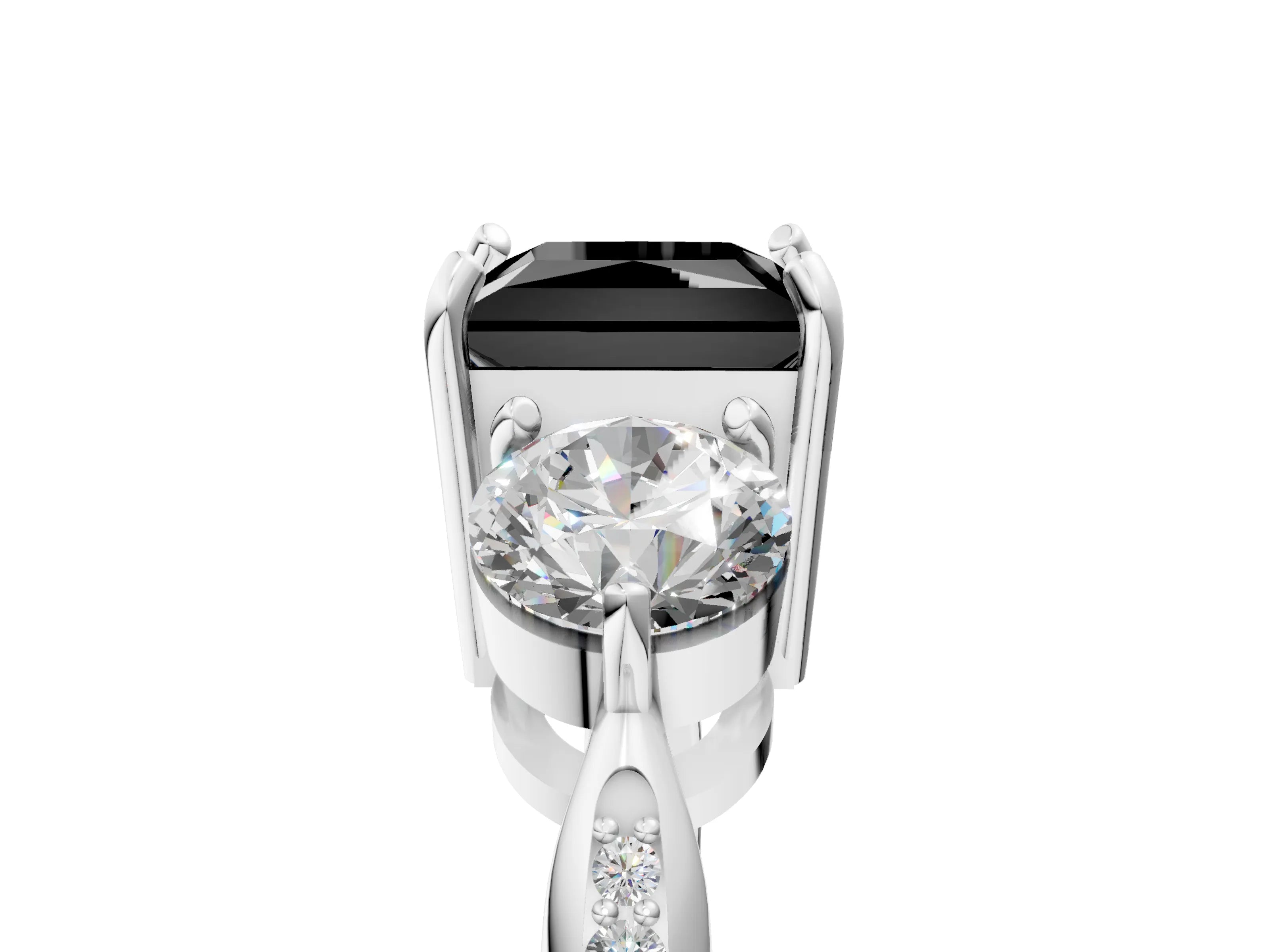 White gold Three-Stone Fancy Black Princess Cut Diamond Channel Set Engagement Ring with Prong Setting_17