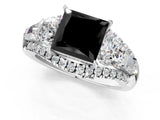 White gold Three-Stone Fancy Black Princess Cut Diamond Engagement Ring with Pave Band and Prong Setting_13