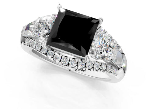 White gold Three-Stone Fancy Black Princess Cut Diamond Engagement Ring with Pave Band and Prong Setting_13