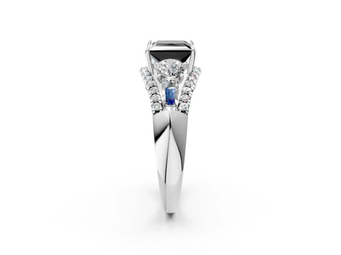 White gold Three-Stone Fancy Black Princess Cut Diamond Engagement Ring with Pave Band and Prong Setting_14