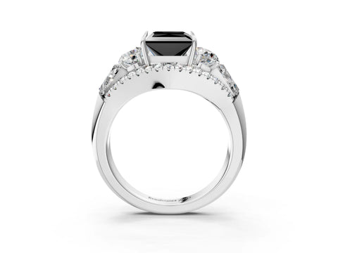 White gold Three-Stone Fancy Black Princess Cut Diamond Engagement Ring with Pave Band and Prong Setting_15