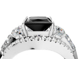 White gold Three-Stone Fancy Black Princess Cut Diamond Engagement Ring with Pave Band and Prong Setting_16