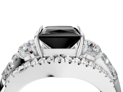 White gold Three-Stone Fancy Black Princess Cut Diamond Engagement Ring with Pave Band and Prong Setting_16