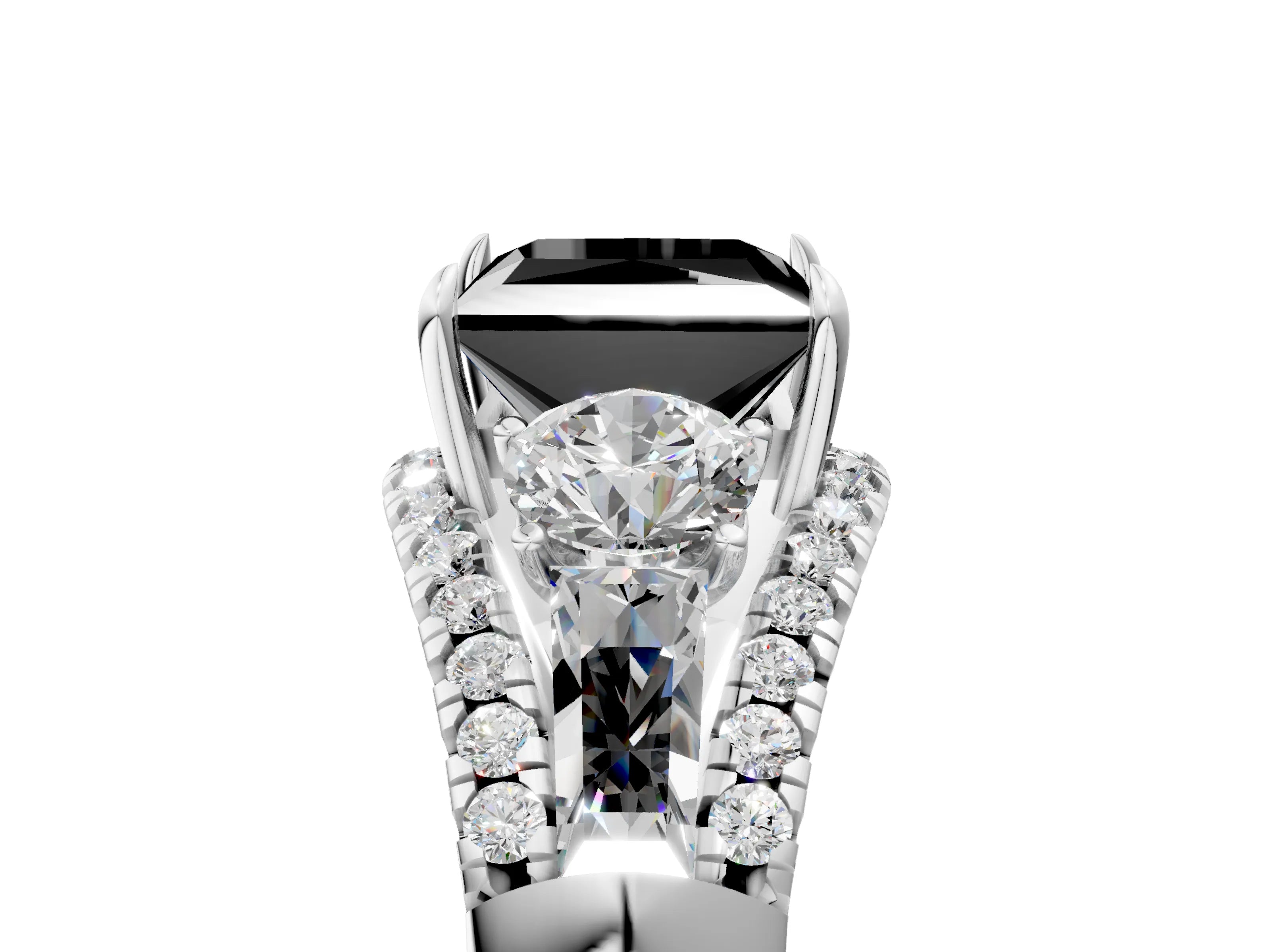 White gold Three-Stone Fancy Black Princess Cut Diamond Engagement Ring with Pave Band and Prong Setting_17
