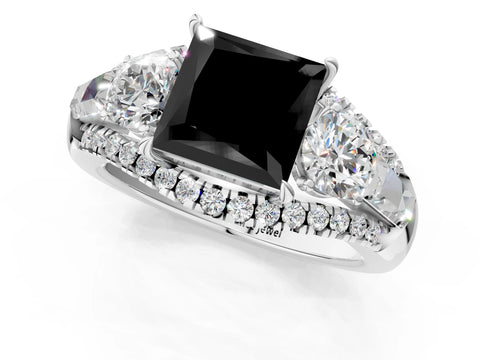 White gold Three-Stone Fancy Black Princess Cut Diamond Engagement Ring with Pave Band and Prong Setting_1