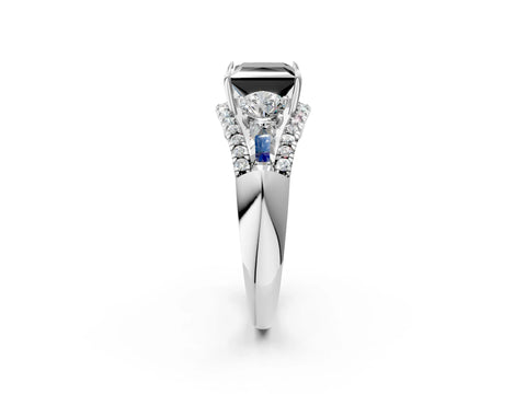 White gold Three-Stone Fancy Black Princess Cut Diamond Engagement Ring with Pave Band and Prong Setting_2
