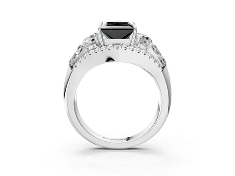 White gold Three-Stone Fancy Black Princess Cut Diamond Engagement Ring with Pave Band and Prong Setting_3