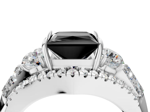 White gold Three-Stone Fancy Black Princess Cut Diamond Engagement Ring with Pave Band and Prong Setting_4