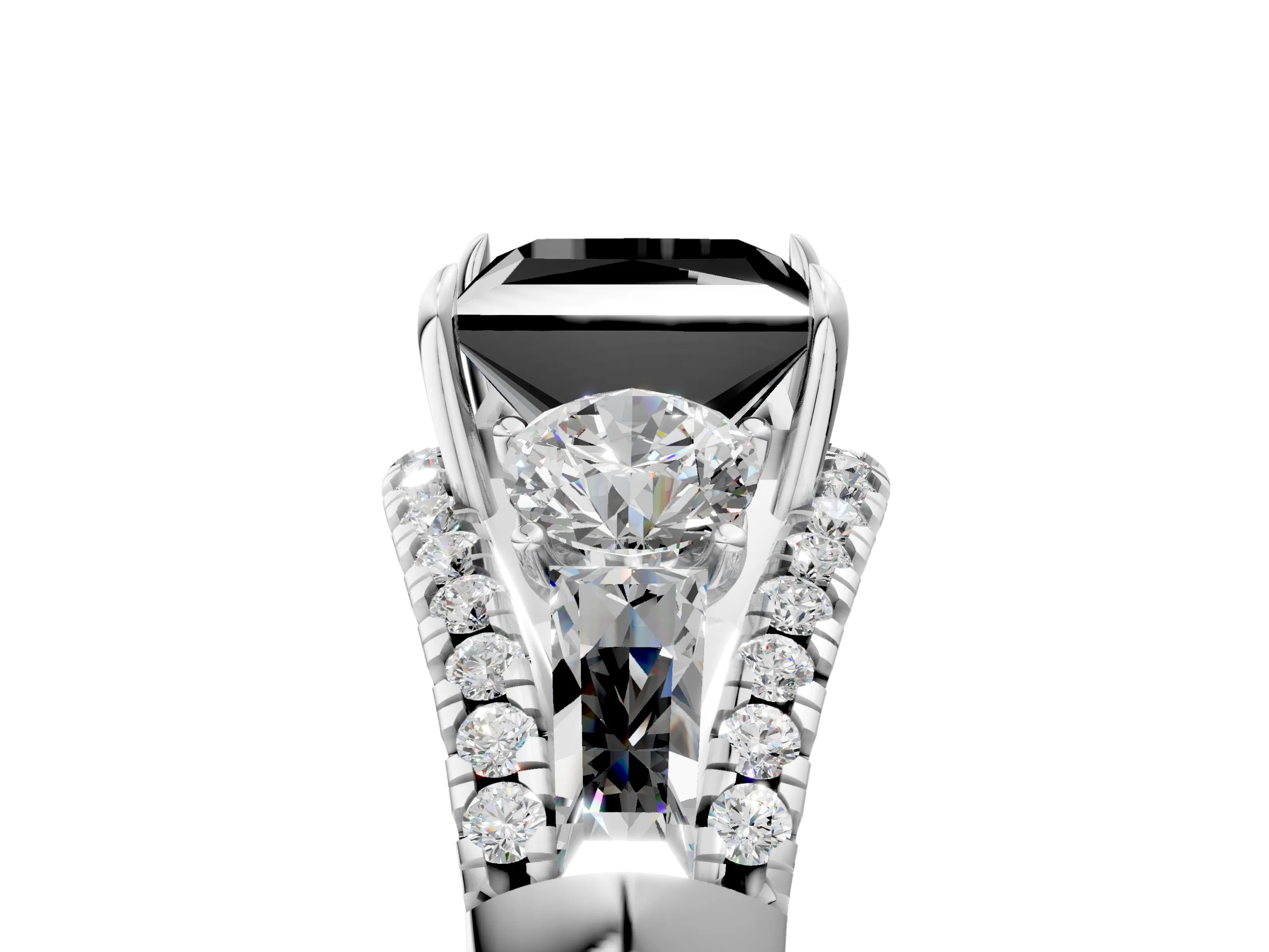 White gold Three-Stone Fancy Black Princess Cut Diamond Engagement Ring with Pave Band and Prong Setting_5