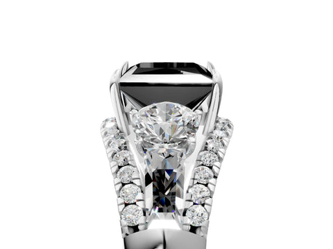 White gold Three-Stone Fancy Black Princess Cut Diamond Engagement Ring with Pave Band and Prong Setting_5