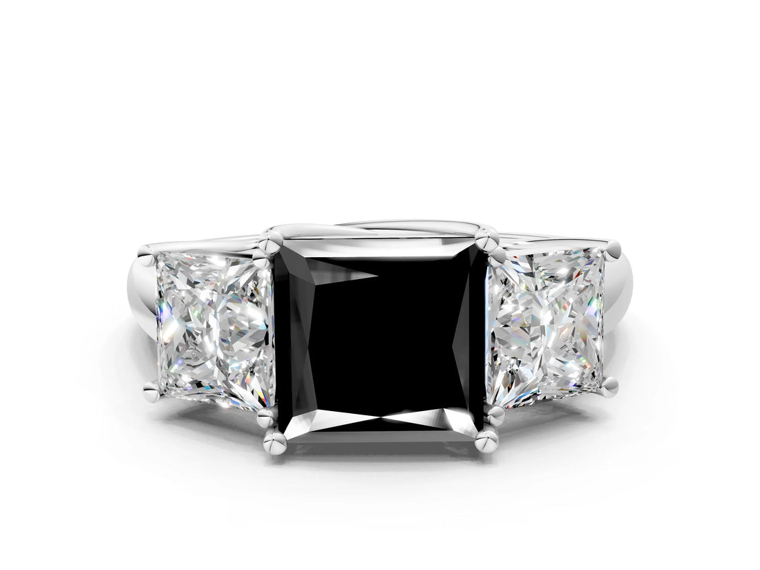 White gold Three-Stone Fancy Black Princess Cut Diamond Engagement Ring with Prong Setting_15