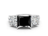 White gold Three-Stone Fancy Black Princess Cut Diamond Engagement Ring with Prong Setting_15