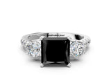White gold Three-Stone Fancy Black Princess Cut Diamond Pavé Band with Four-Prong Setting