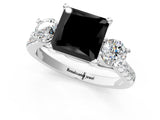 White gold Three-Stone Fancy Black Princess Cut Diamond Pavé Band with Four-Prong Setting_1
