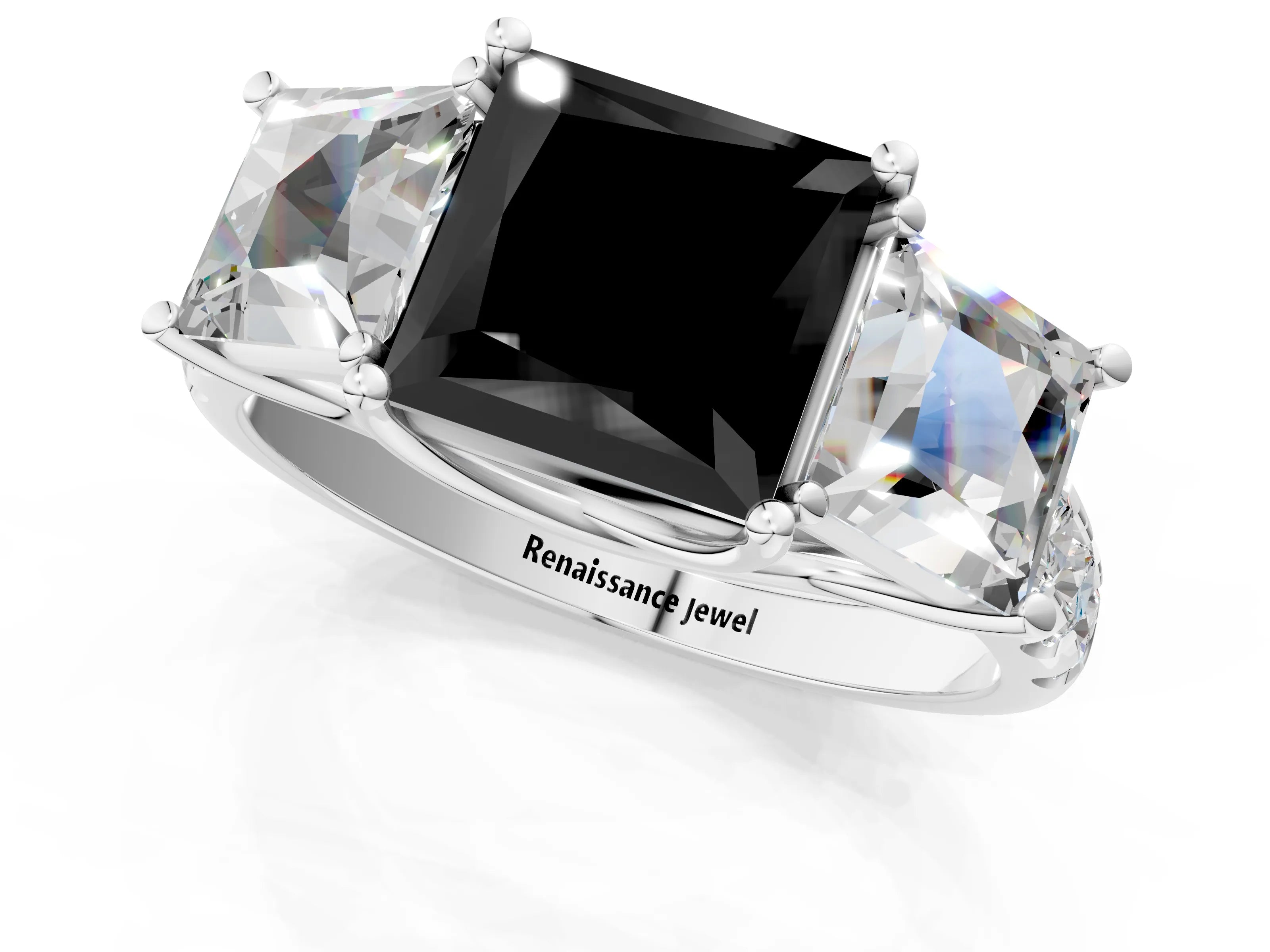 White gold Three-Stone Fancy Black Princess Cut Diamond Pavé Band with Prong Setting_1