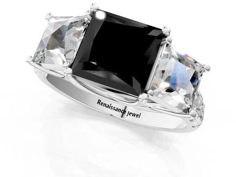 White gold Three-Stone Fancy Black Princess Cut Diamond Pavé Band with Prong Setting_1