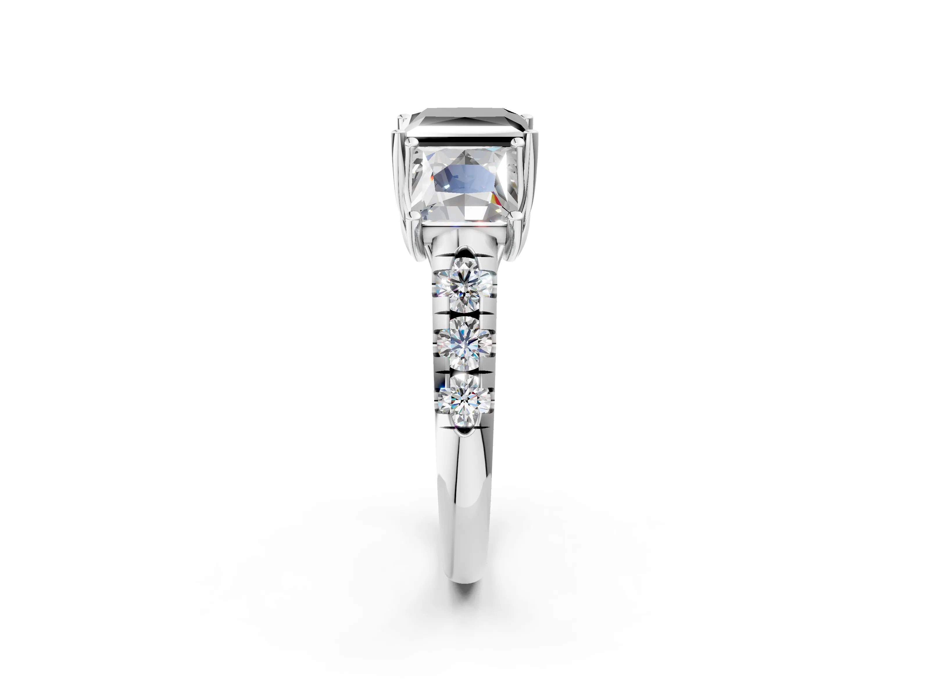 White gold Three-Stone Fancy Black Princess Cut Diamond Pavé Band with Prong Setting_2