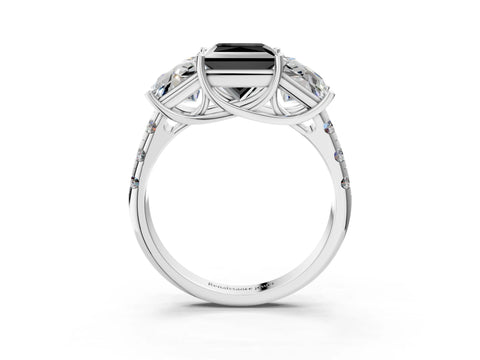White gold Three-Stone Fancy Black Princess Cut Diamond Pavé Band with Prong Setting_3