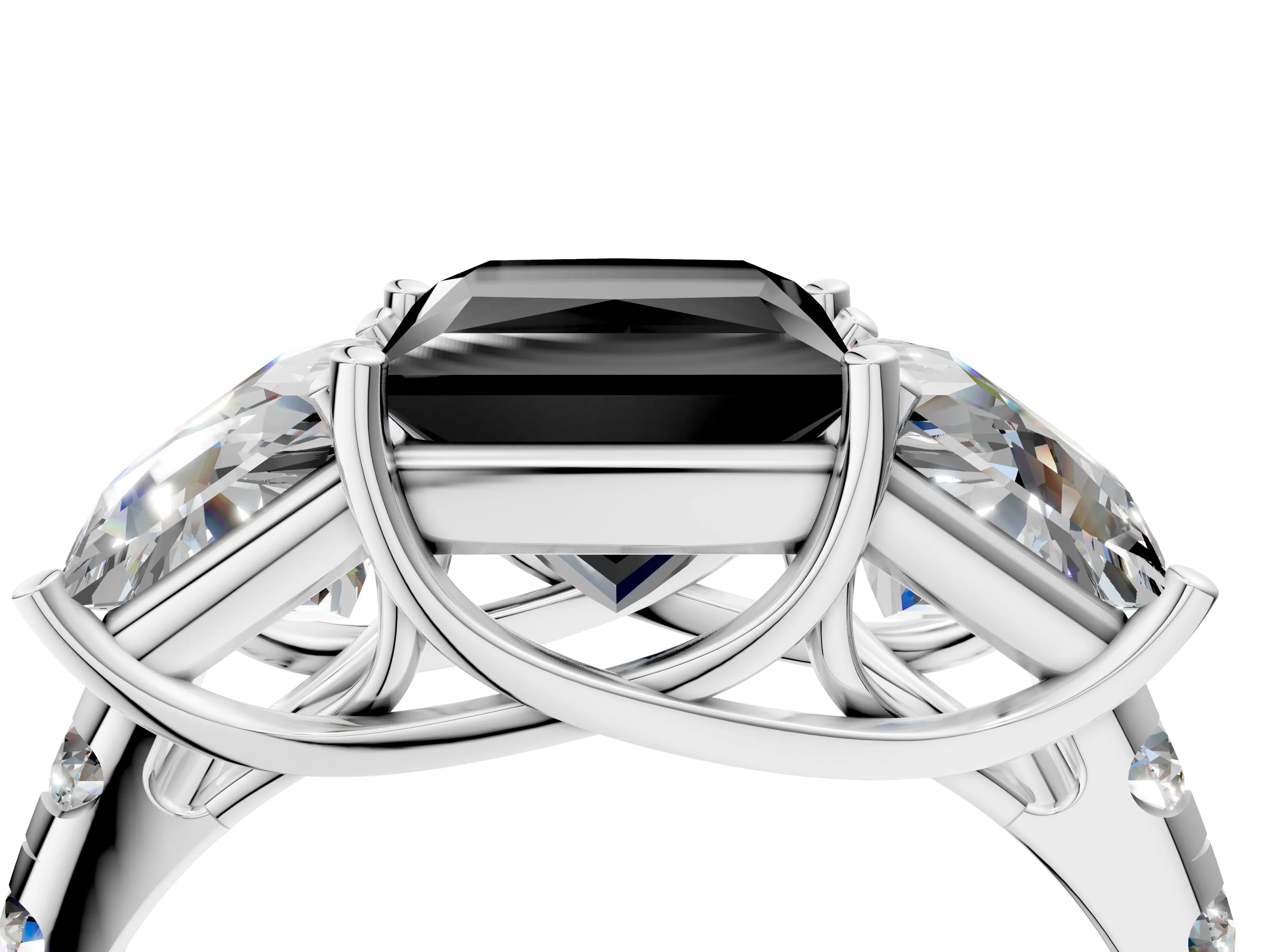 White gold Three-Stone Fancy Black Princess Cut Diamond Pavé Band with Prong Setting_4
