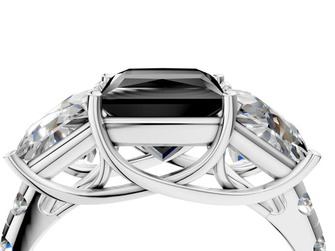 White gold Three-Stone Fancy Black Princess Cut Diamond Pavé Band with Prong Setting_4