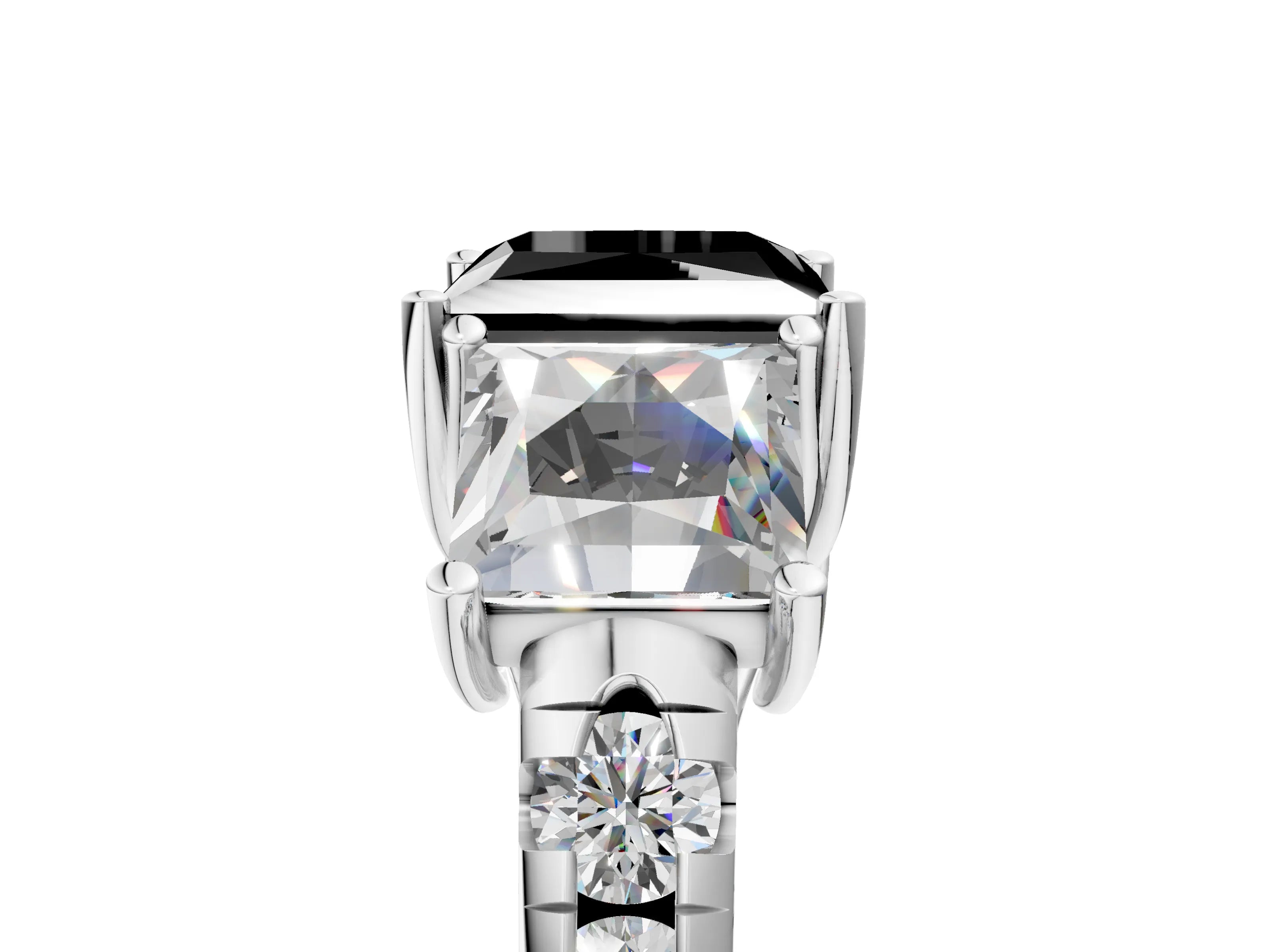 White gold Three-Stone Fancy Black Princess Cut Diamond Pavé Band with Prong Setting_5