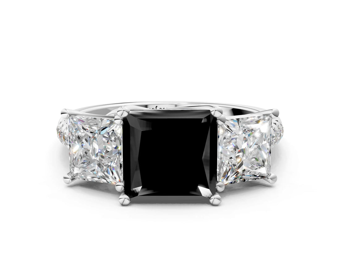 White gold Three-Stone Fancy Black Princess Cut Diamond Ring with Pavé Band and Prong Setting_60