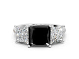 White gold Three-Stone Fancy Black Princess Cut Diamond Ring with Pavé Band and Prong Setting_60