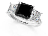White gold Three-Stone Fancy Black Princess Cut Diamond Ring with Pavé Band and Prong Setting_61
