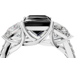 White gold Three-Stone Fancy Black Princess Cut Diamond Ring with Pavé Band and Prong Setting_64