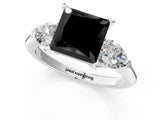 White gold Three-Stone Fancy Black Princess Cut Diamond Ring with Pear Side Stones and Four-Prong Setting_1