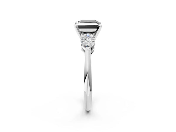 Platinum Princess Cut Three Stone Engagement Ring Setting for Black Center with Pear Side Stones