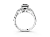 White gold Three-Stone Fancy Black Princess Cut Diamond Ring with Pear Side Stones and Four-Prong Setting_3