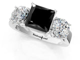 White gold Three-Stone Fancy Black Princess Cut Diamond Ring with Round Side Stones, Classic Band, and Four-Prong Setting_1
