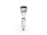 White gold Three-Stone Fancy Black Princess Cut Diamond Ring with Round Side Stones, Classic Band, and Four-Prong Setting_2