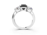 White gold Three-Stone Fancy Black Princess Cut Diamond Ring with Round Side Stones, Classic Band, and Four-Prong Setting_3