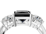 White gold Three-Stone Fancy Black Princess Cut Diamond Ring with Round Side Stones, Classic Band, and Four-Prong Setting_4