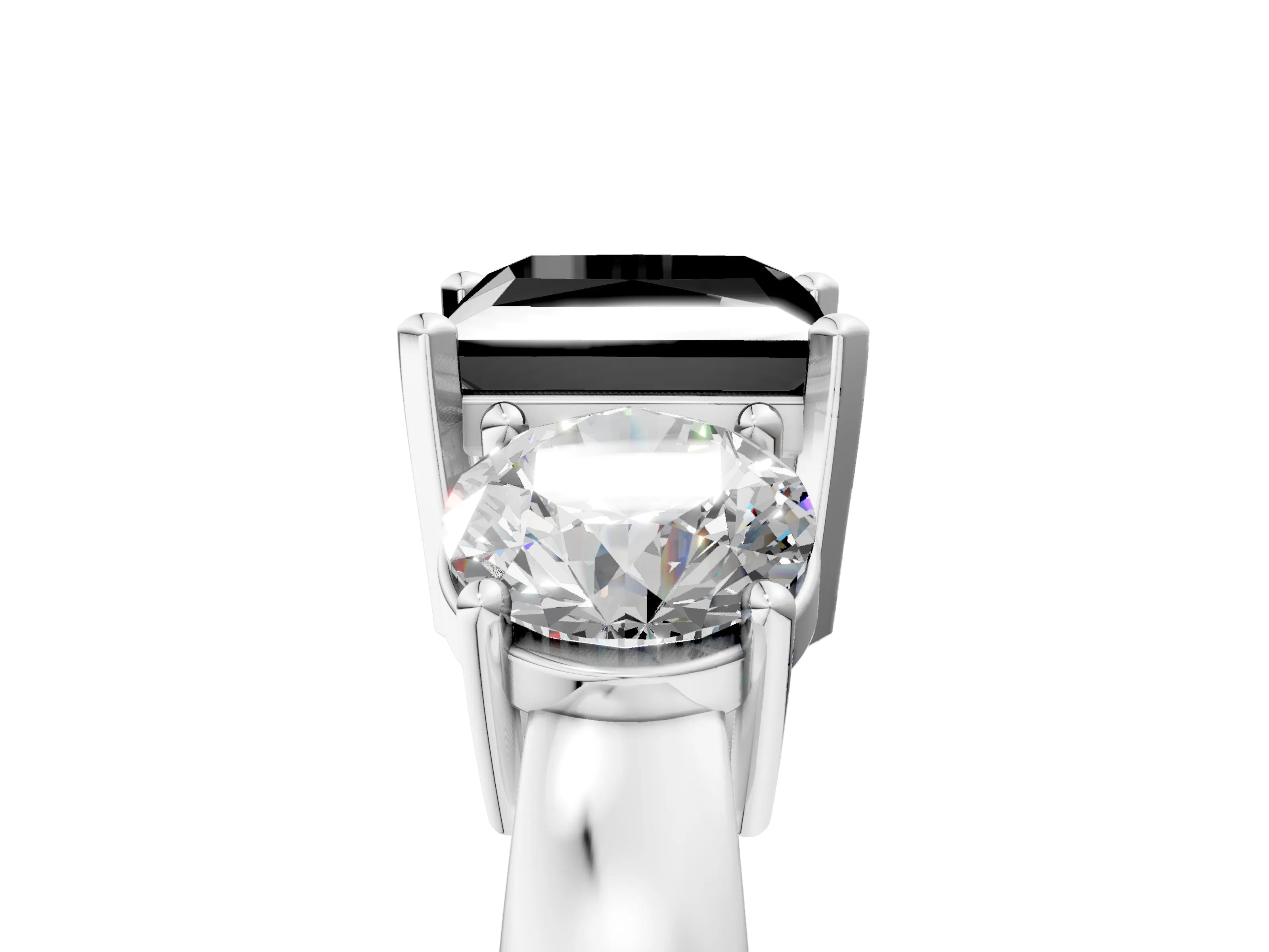 White gold Three-Stone Fancy Black Princess Cut Diamond Ring with Round Side Stones, Classic Band, and Four-Prong Setting_5
