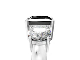 White gold Three-Stone Fancy Black Princess Cut Diamond Ring with Round Side Stones, Classic Band, and Four-Prong Setting_5