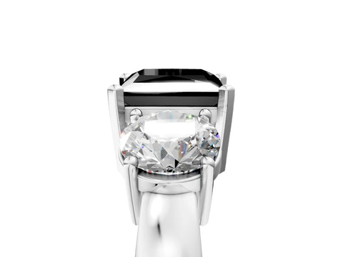 White gold Three-Stone Fancy Black Princess Cut Diamond Ring with Round Side Stones, Classic Band, and Four-Prong Setting_5
