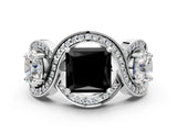 White gold Three-Stone Fancy Black Princess Cut Diamond Wave Pave Band with Prong Setting_6