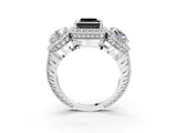 White gold Three-Stone Fancy Black Princess Cut Halo Diamond Milgrain Band with Four-Prong Setting_3