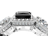 White gold Three-Stone Fancy Black Princess Cut Halo Diamond Milgrain Band with Four-Prong Setting_4