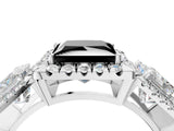 White gold Three-Stone Fancy Black Princess Cut Halo Diamond Ring with Pave Band and Four-Prong Setting_4