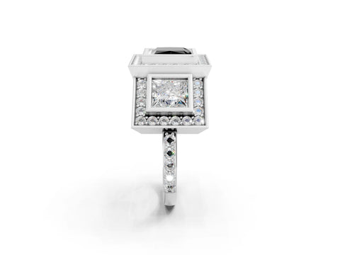 White gold Three-Stone Fancy Black Princess Cut Halo Pavé Diamond Ring_2