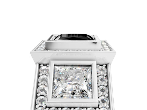 White gold Three-Stone Fancy Black Princess Cut Halo Pavé Diamond Ring_5