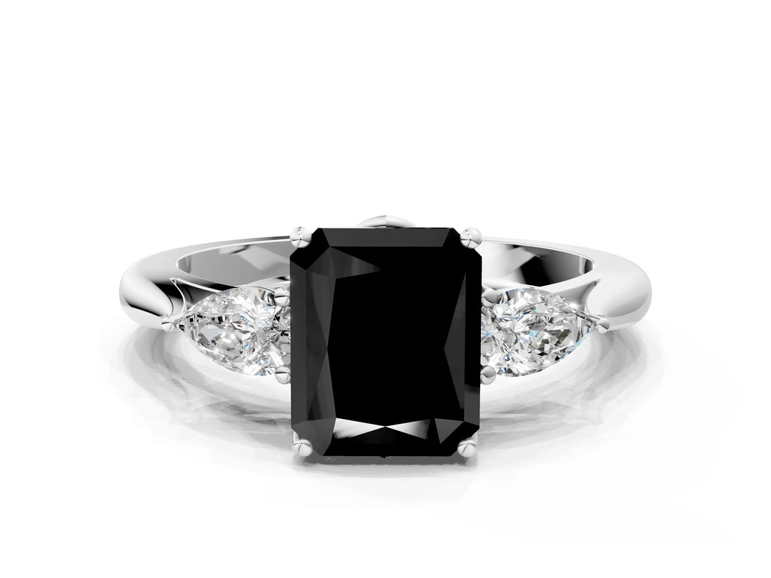 White gold Three-Stone Fancy Black Radiant Cut Brilliant Diamond Solitaire Ring with Tapered Band and Four-Prong Setting_44
