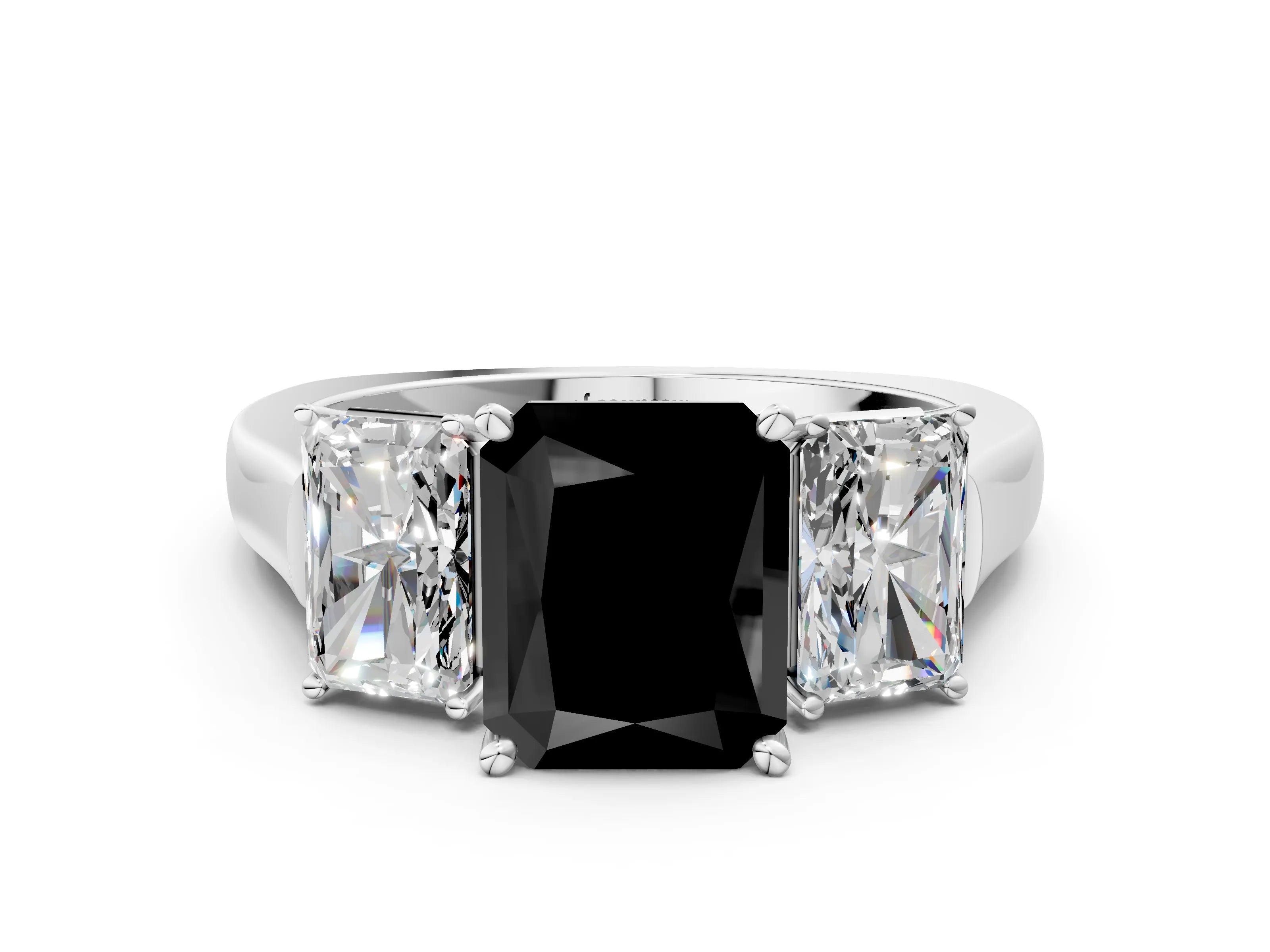 White gold Three-Stone Fancy Black Radiant Cut Brilliant Diamond Trellis Ring with Comfort Fit Band_12