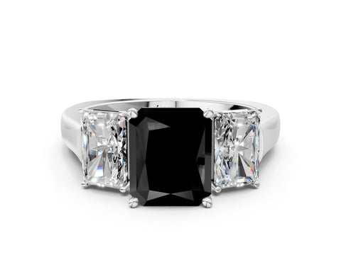 White gold Three-Stone Fancy Black Radiant Cut Brilliant Diamond Trellis Ring with Comfort Fit Band_12