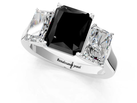 White gold Three-Stone Fancy Black Radiant Cut Brilliant Diamond Trellis Ring with Comfort Fit Band_13