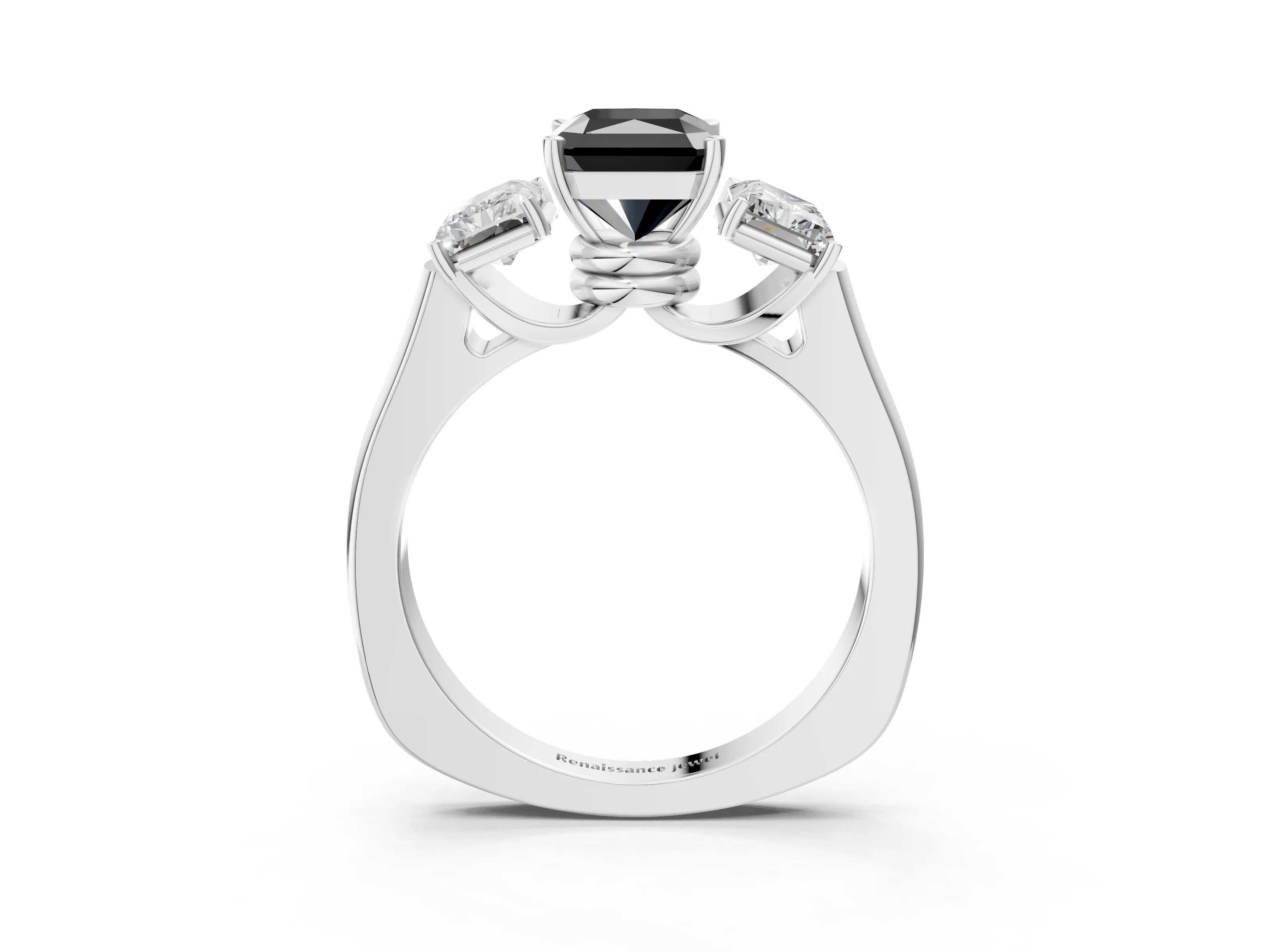 White gold Three-Stone Fancy Black Radiant Cut Brilliant Diamond Trellis Ring with Comfort Fit Band_15